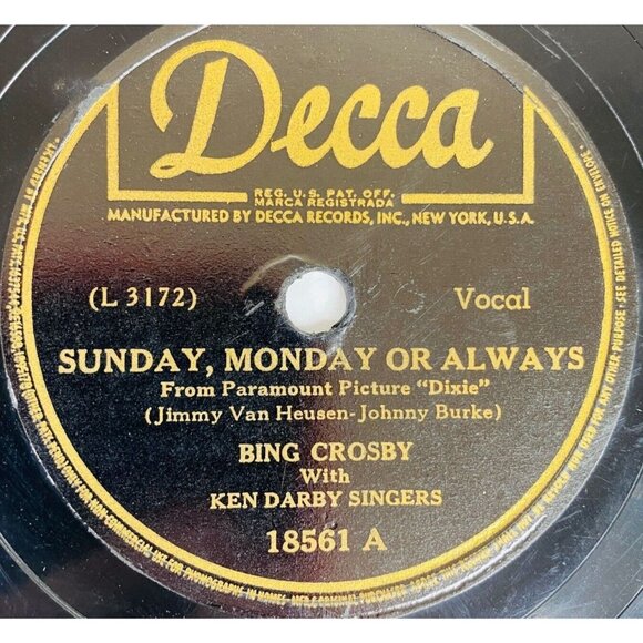Bing Crosby - Sunday, Monday Or Always / If You Please - 18561 Decca 78 RPM 10" - Picture 2 of 4